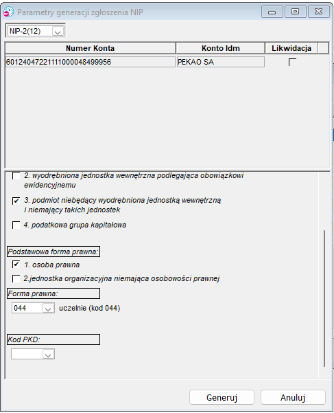 ZParametry generowania zgłoszenia NIP ZParametry generowania zgłoszenia NIP