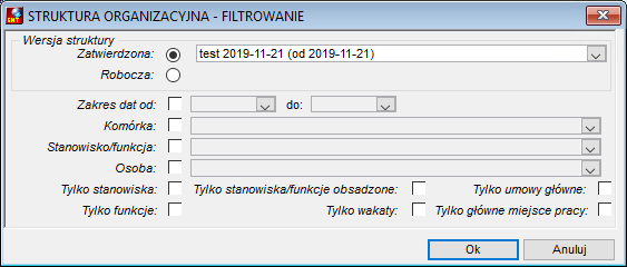 Struktura organizacyjna - filtrowanie do raportu Struktura organizacyjna - filtrowanie do raportu