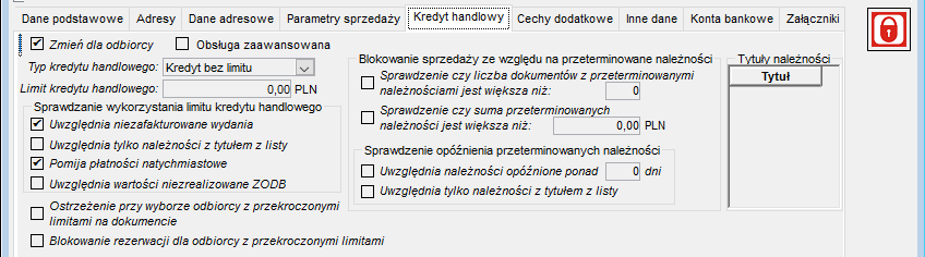 Zakładka Kredyt handlowy Zakładka Kredyt handlowy