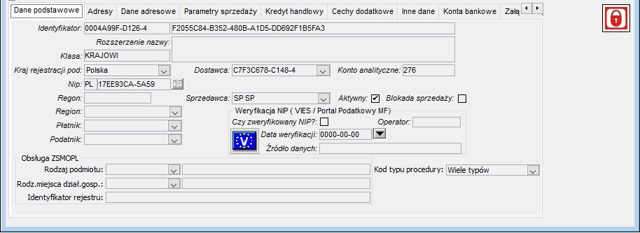 Odbiorcy - zakładka Dane podstawowe Odbiorcy - zakładka Dane podstawowe