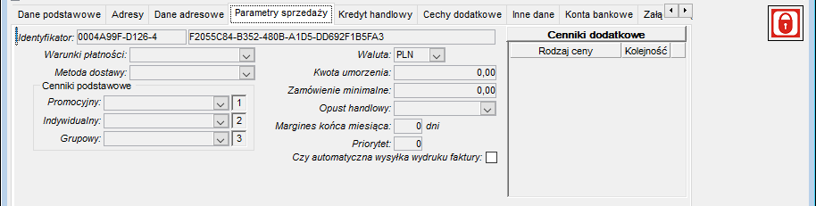 Zakładka Parametry sprzedaży Zakładka Parametry sprzedaży