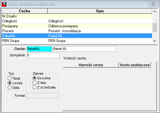Okno Cechy dodatkowe odbiorców