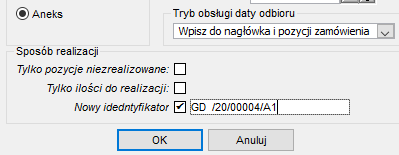 Parametry generowania aneksu Parametry generowania aneksu