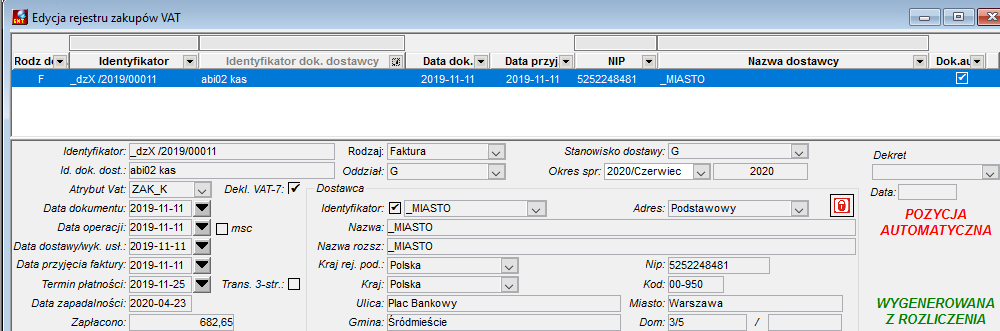 Edycja rejestru VAT