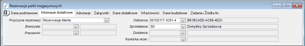 Zakładka Informacje dodatkowe