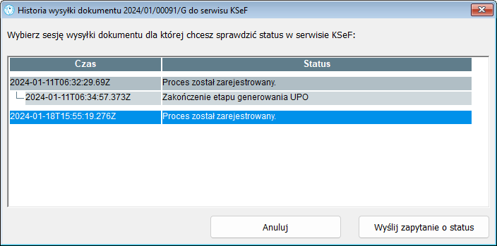 Status wysyłki dokumentu do KSeF w ramach określonej sesji