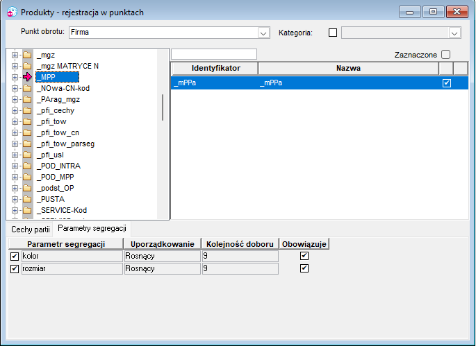 Rejestracja w punktach – parametry segregacji