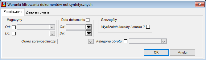 Warunki filtrowania not syntetycznych Warunki filtrowania not syntetycznych