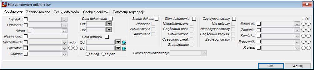 Filtr zamówień odbiorców