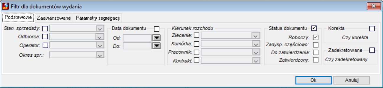 Filtr dla dokumentów wydania