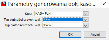 Paramtery generowania dokumentu kasowego Paramtery generowania dokumentu kasowego