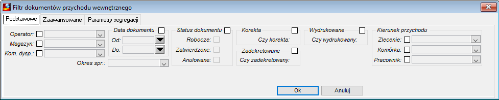 Filtr dokumentów PW