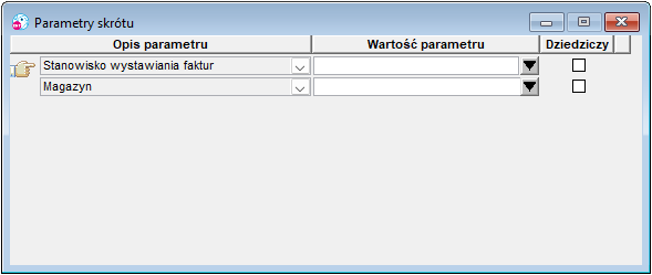 Wybór parametrów wywołania z pulpitu