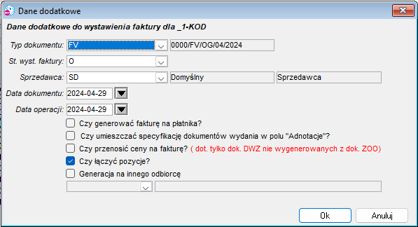 Generowanie faktury z dokumentu wydania
