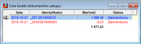 Lista korekt do dokumentu dostawy