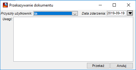 Okno Przekazywanie dokumentu
