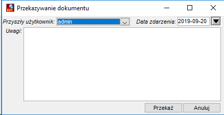 Okno Przekazywanie dokumentu