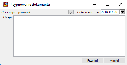 Okno Przyjmowanie dokumentu