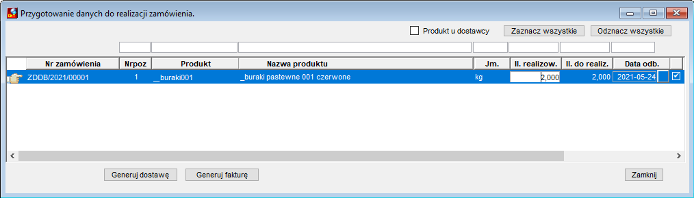Okno Przygotowanie danych do realizacji zamówienia/umowy Okno Przygotowanie danych do realizacji zamówienia/umowy