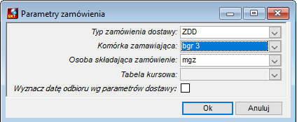 Parametry zamówienia