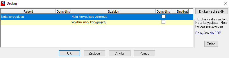 Wydruk noty korygującej