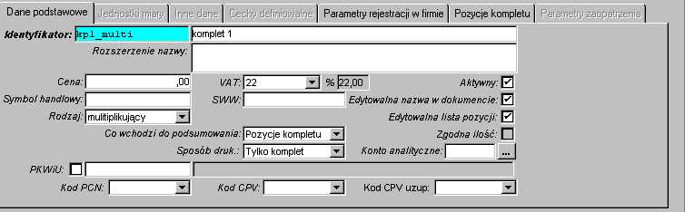 Produkt-Komplet - zakładka Dane podstawowe Produkt-Komplet - zakładka Dane podstawowe