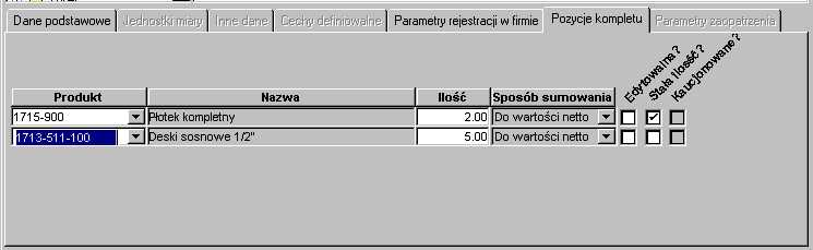 Zakładka Pozycje kompletu Zakładka Pozycje kompletu