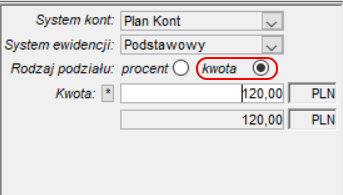 Rodzaj podziału - kwota Rodzaj podziału - kwota