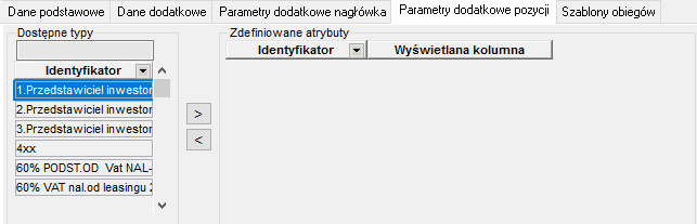 Pozycje dokumentu z parametrami