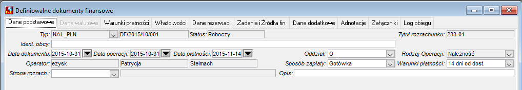 Dane podstawowe nagłówka Dane podstawowe nagłówka