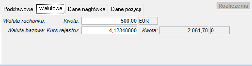 Pozycja dokumentu bankowego walutowego z walutą transakcji – dane walutowe Pozycja dokumentu bankowego walutowego z walutą transakcji – dane walutowe