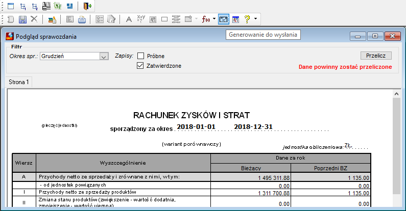 Generowanie sprawozdania do wysyłki Generowanie sprawozdania do wysyłki