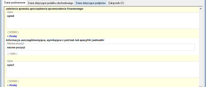 Zakładka Dane podstawowe Zakładka Dane podstawowe
