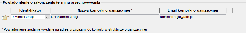 &nbsp;Powiadomienia o zakończeniu terminu przechowywania