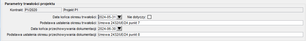 Parametry trwałości projektu