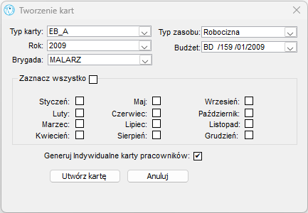 Tworzenie karty dla pracownika
