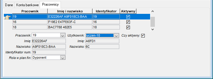 Zakładka Pracownicy w Źródłach finansowania