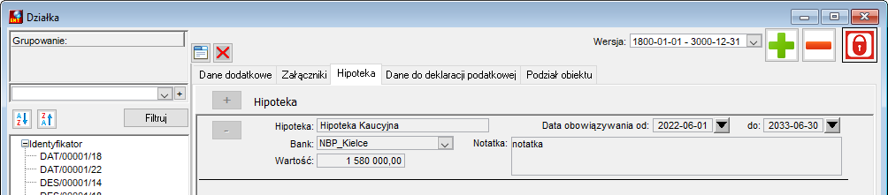 Zakładka Hipoteka