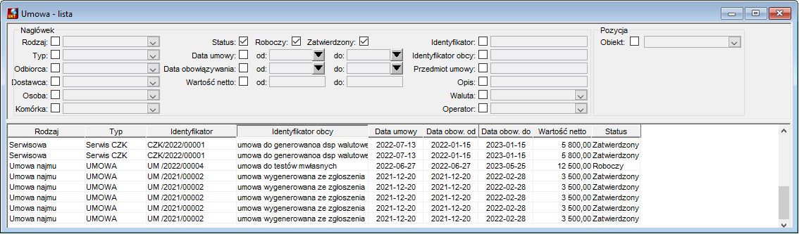 Lista umów Lista umów