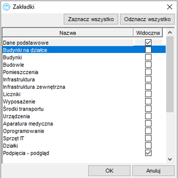 Konfiguracja zakładek Konfiguracja zakładek