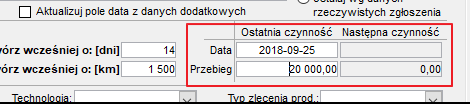 Aktualizacja danych dot. daty oraz przebiegu Aktualizacja danych dot. daty oraz przebiegu