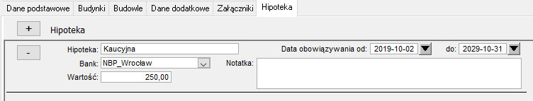 Zakładka Hipoteka