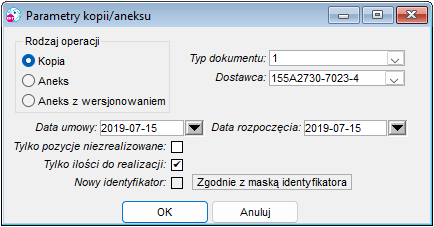 Parametry kopii/aneksu