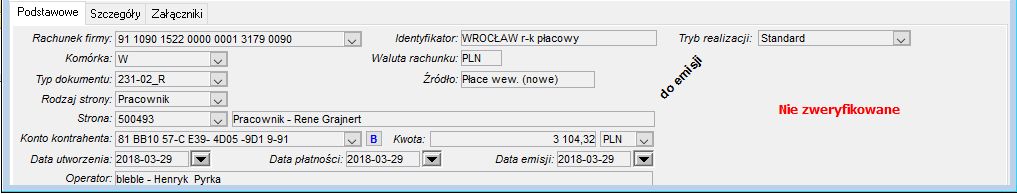Dane podstawowe przelewu Dane podstawowe przelewu
