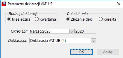 Parametry deklaracji kwartalnej VAT-UE Parametry deklaracji kwartalnej VAT-UE