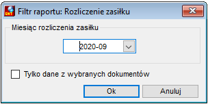 Filtr raportu Rozliczenie zasiłku w miesiącu