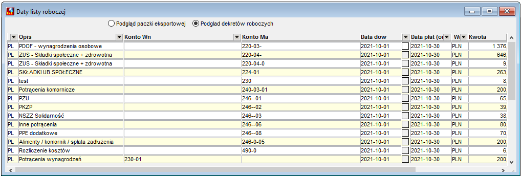 Okno Daty listy roboczej