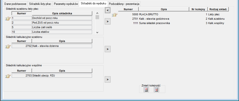 Szablony list płac->Składniki do wydruku