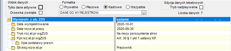 Przykładowe dane do wyrejestrowania z ubezpieczeń