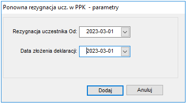 Okienko edycji ponownej rezygnacji z PPK Okienko edycji ponownej rezygnacji z PPK